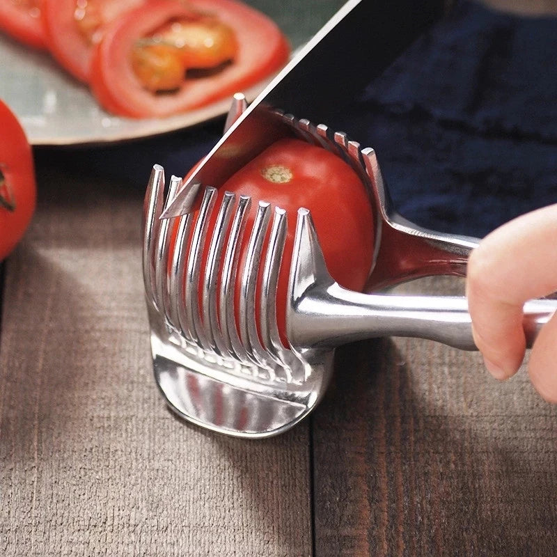 Stainless Steel Onion Holder & Slicer Guide – Multipurpose Vegetable Cutting Tool