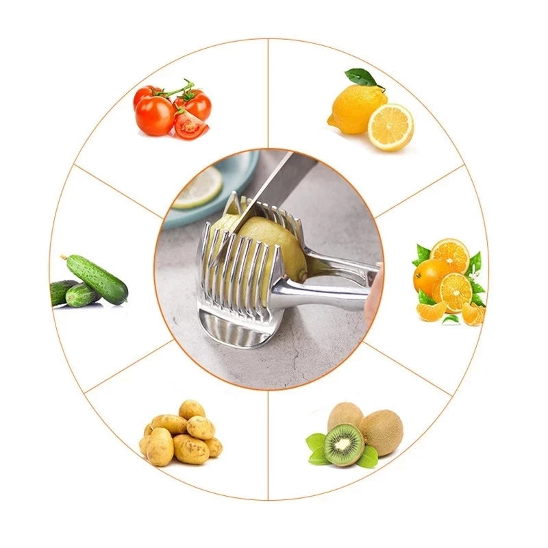 Stainless Steel Onion Holder & Slicer Guide – Multipurpose Vegetable Cutting Tool