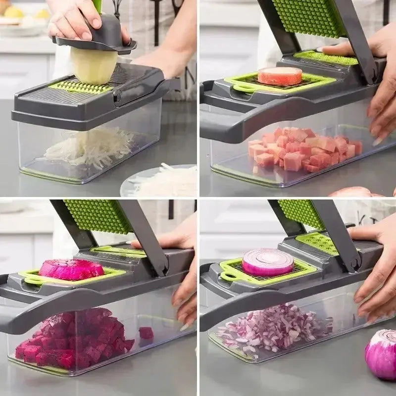 14-in-1 Multifunctional Vegetable Chopper & Slicer – Manual Food Dicer with Stainless Steel Blades
