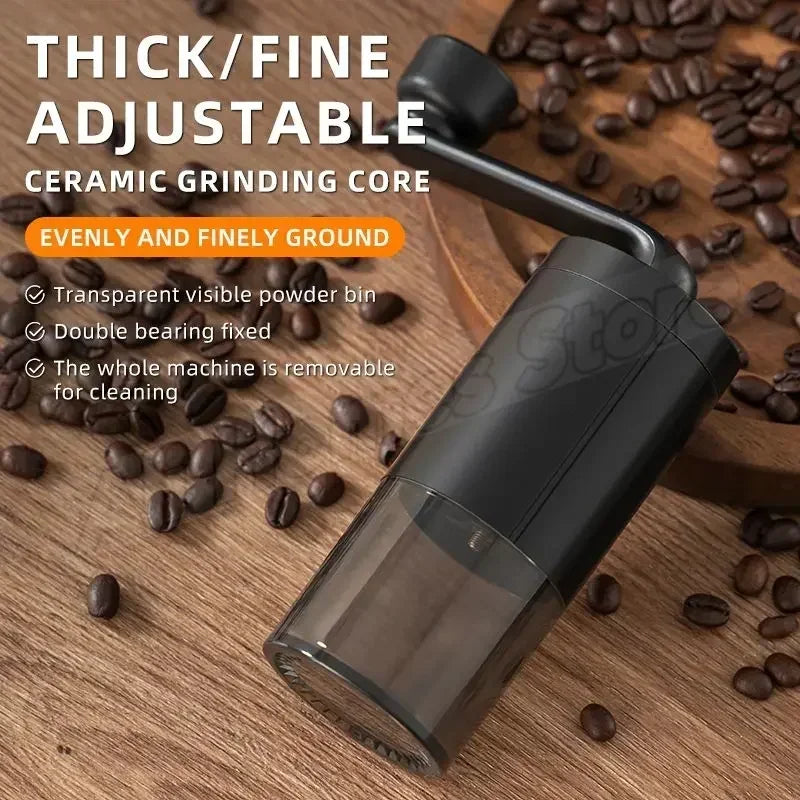Manual Coffee Grinder with Ceramic Burr – Adjustable Hand Crank Bean Grinder for Home & Travel