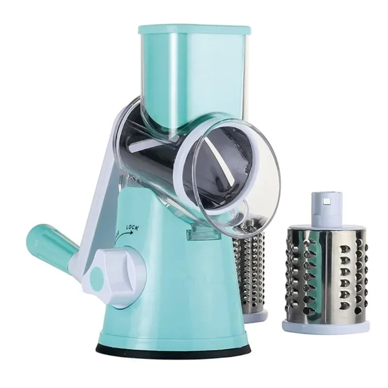 Manual Rotary Vegetable Cutter & Slicer – 3-in-1 Drum Grater for Cheese, Garlic & Potatoes