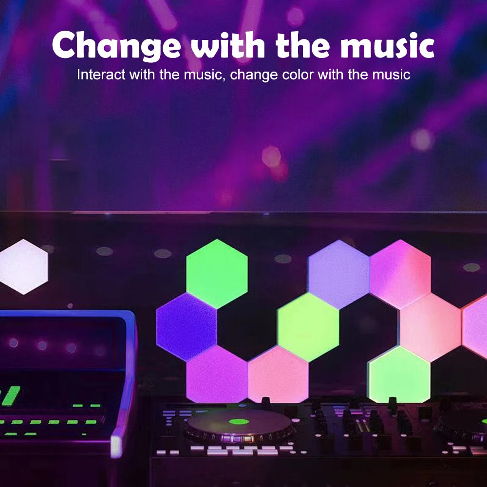 RGB Hexagonal Quantum Wall Light Panels – Smart LED Ambient Lamp with App & Remote Control for DIY Room Decor