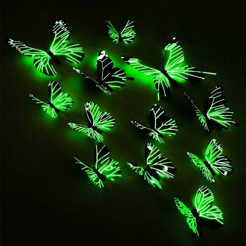 12PCS 3D Luminous Butterfly Wall Stickers – Glow-in-the-Dark DIY Decor for Bedroom, Living Room & Gifts