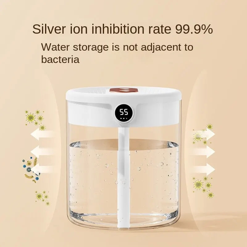 2L USB Double Spray Humidifier – Large Capacity Cool Mist with Night Light & Digital Display for Home & Office