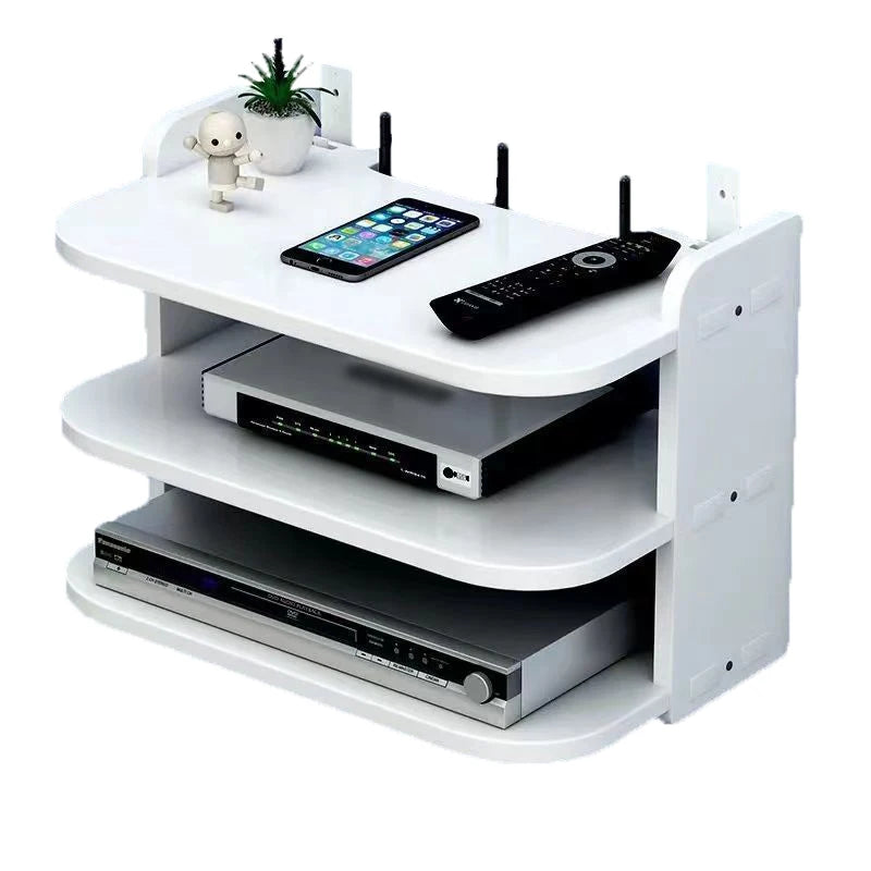 Wall-Mounted WiFi Router Shelf – Hidden Cable Organizer & Power Strip Holder for TV Boxes & Floating Storage