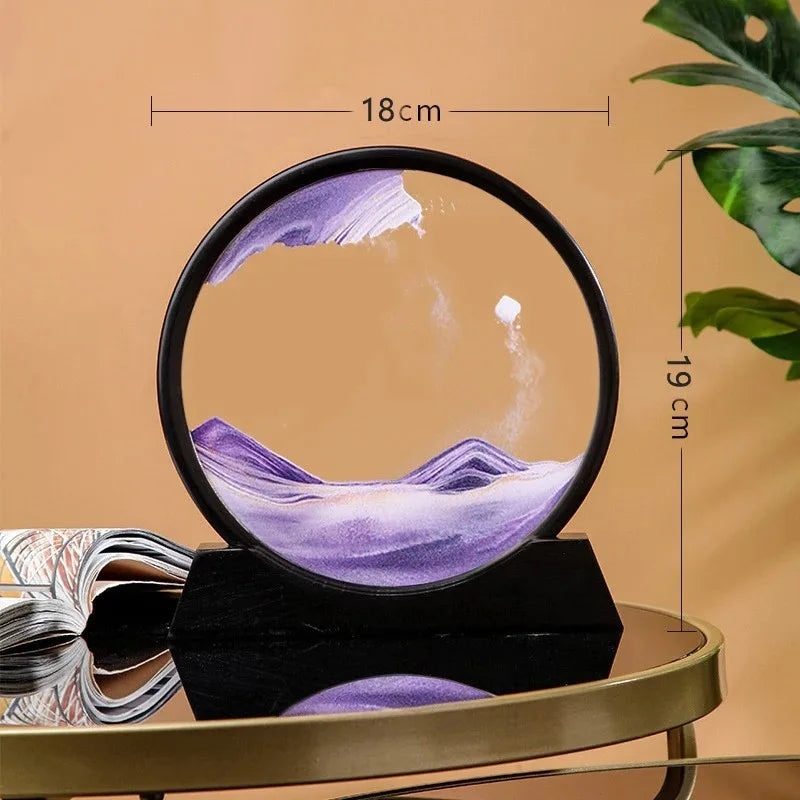 3D Moving Sand Art Hourglass – Round Glass Quicksand Flow Painting for Home & Office Decor