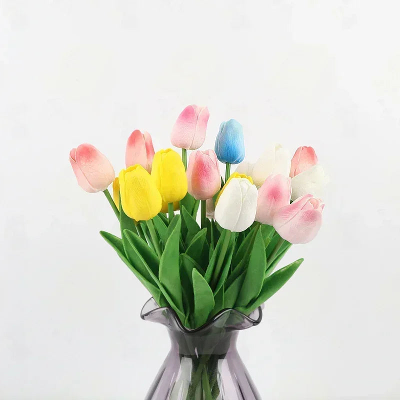 Real Touch Artificial Tulip Bouquet – 34cm PU Fake Flowers for Wedding, Home & Garden Decor