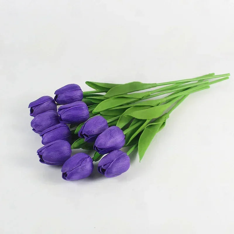 Real Touch Artificial Tulip Bouquet – 34cm PU Fake Flowers for Wedding, Home & Garden Decor