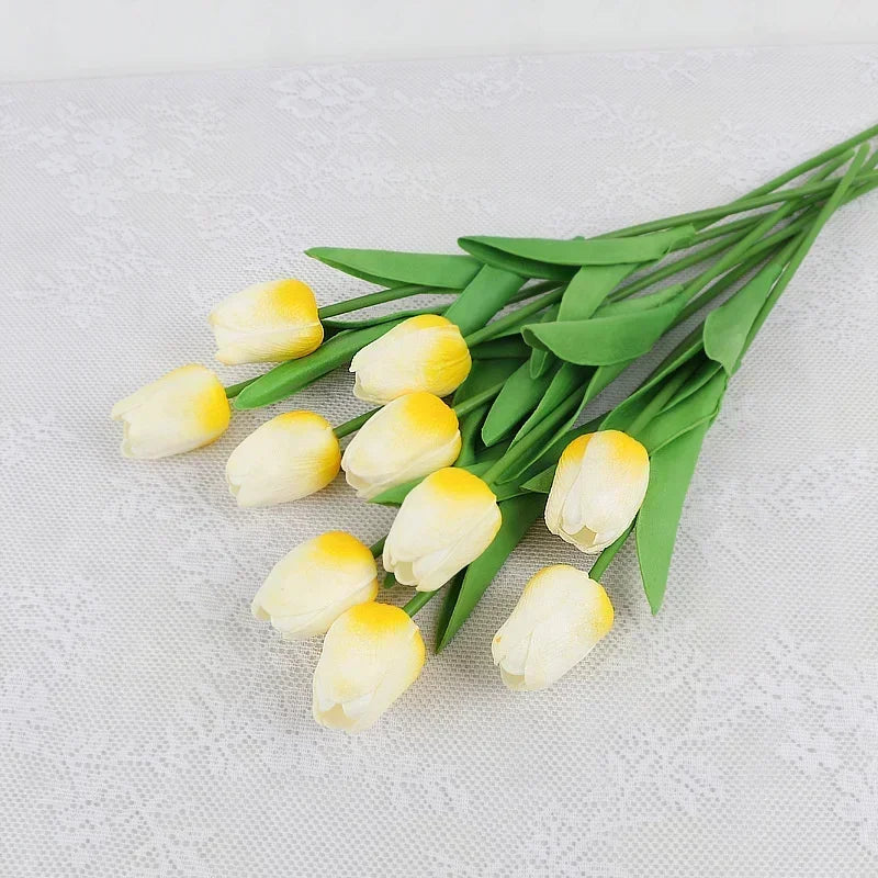 Real Touch Artificial Tulip Bouquet – 34cm PU Fake Flowers for Wedding, Home & Garden Decor