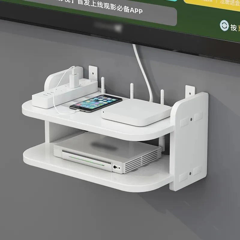 Wall-Mounted WiFi Router Shelf – Hidden Cable Organizer & Power Strip Holder for TV Boxes & Floating Storage