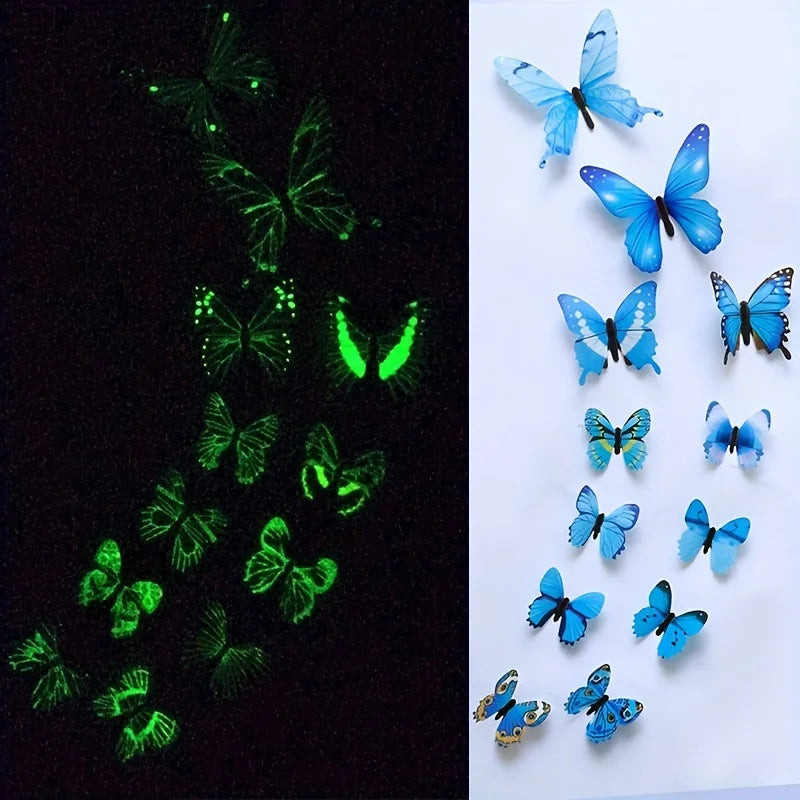 12PCS 3D Luminous Butterfly Wall Stickers – Glow-in-the-Dark DIY Decor for Bedroom, Living Room & Gifts