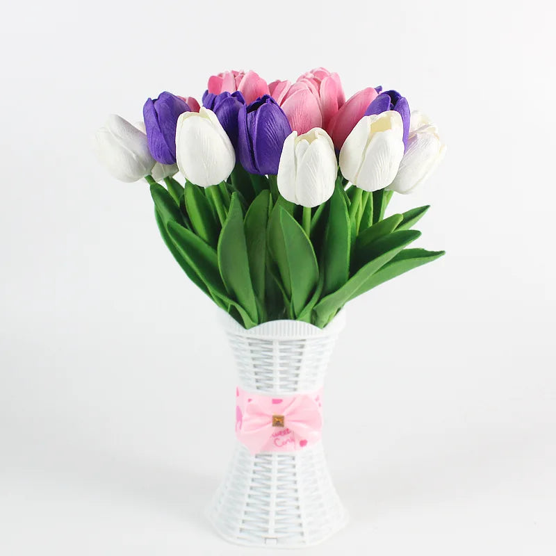 Real Touch Artificial Tulip Bouquet – 34cm PU Fake Flowers for Wedding, Home & Garden Decor