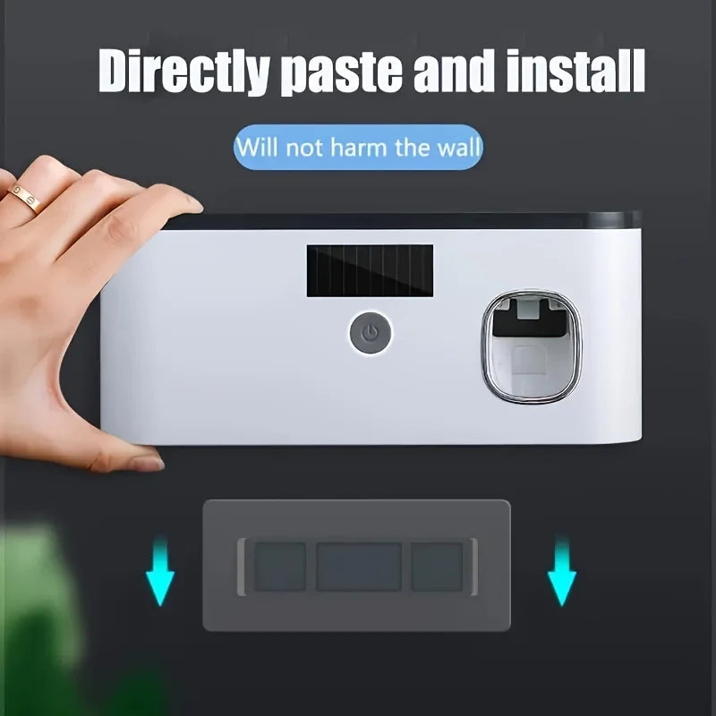 Intelligent UV Toothbrush Sterilizer – Wall-Mounted Holder with Automatic Toothpaste Dispenser