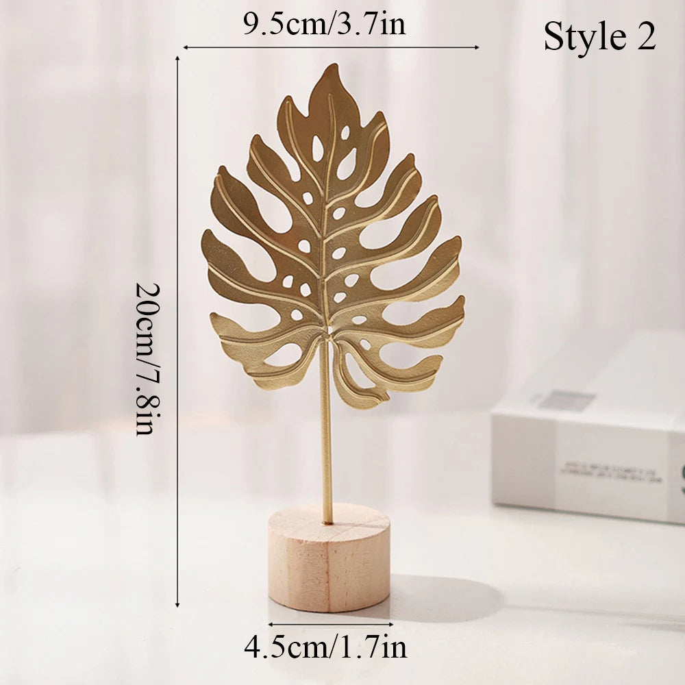 Nordic Gold Ginkgo Leaf Sculpture – Luxury Metal Decor for Living Room, Office & Desktop Display