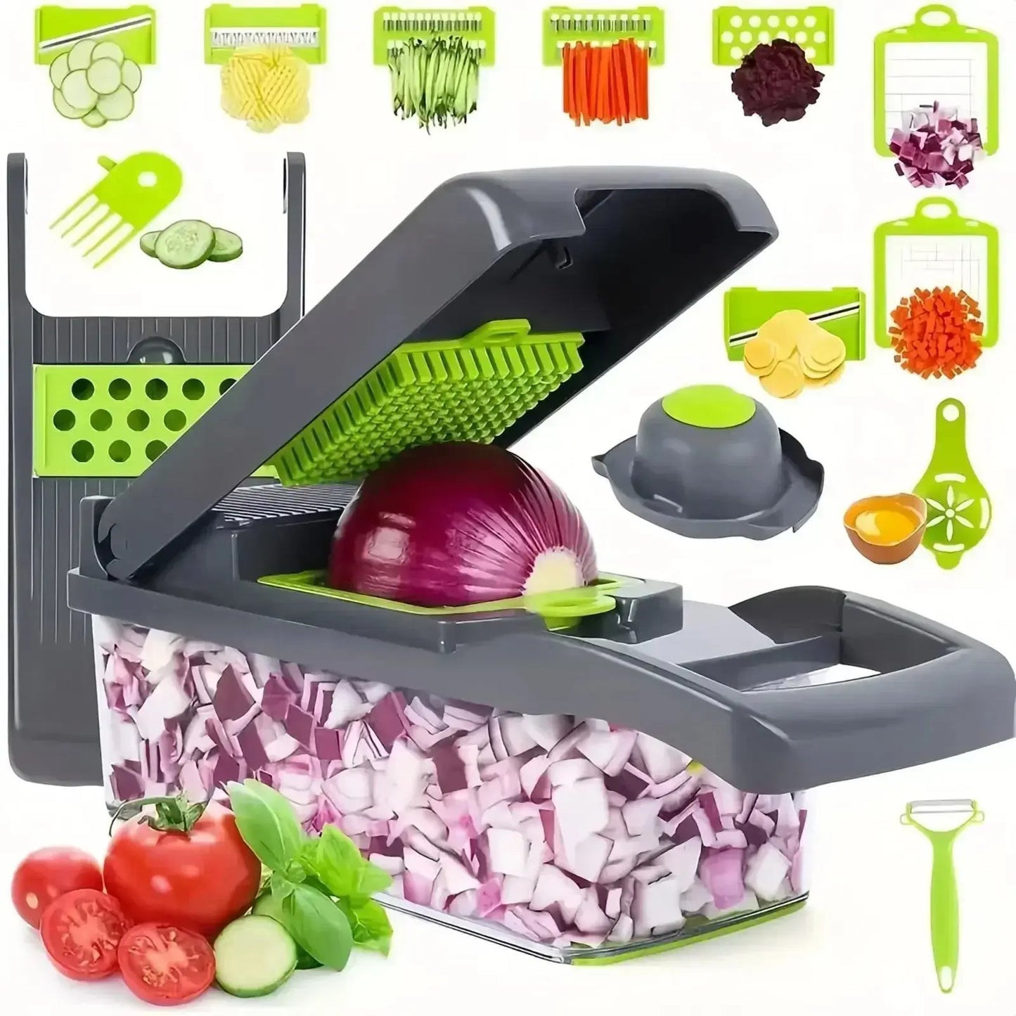 14-in-1 Multifunctional Vegetable Chopper & Slicer – Manual Food Dicer with Stainless Steel Blades