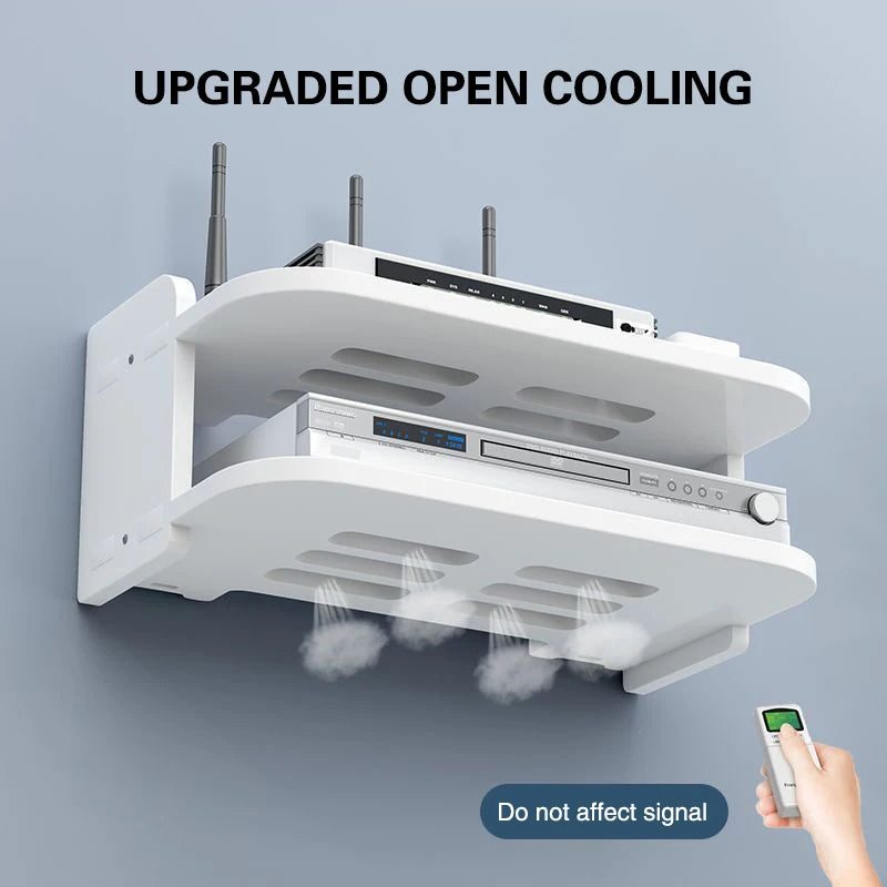 Wall-Mounted WiFi Router Shelf – Hidden Cable Organizer & Power Strip Holder for TV Boxes & Floating Storage