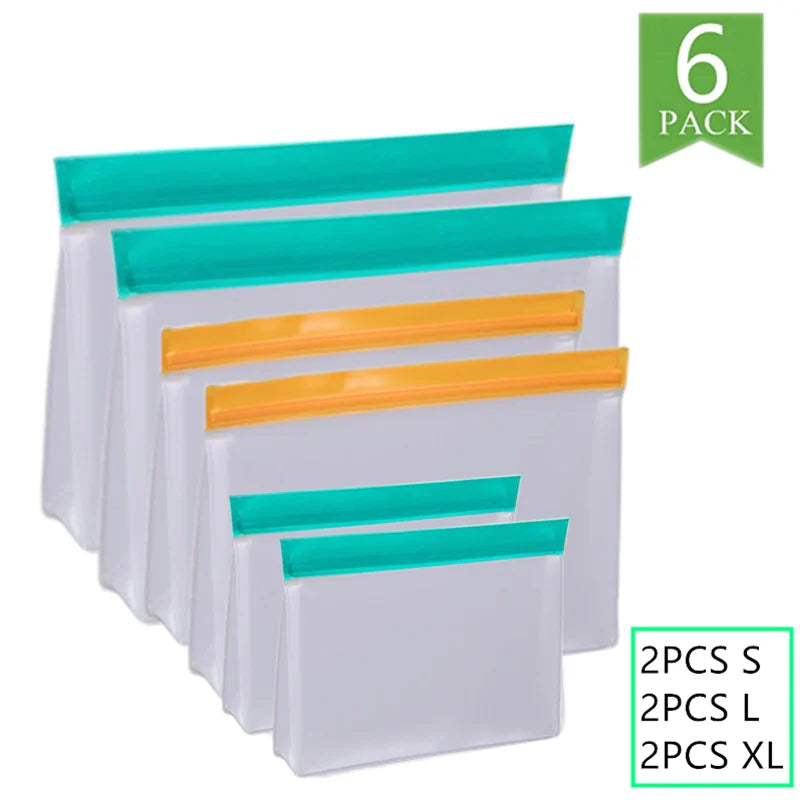 Reusable Silicone Food Storage Bags – Stand-Up Leakproof PEVA Freezer Containers with Ziplock Seal