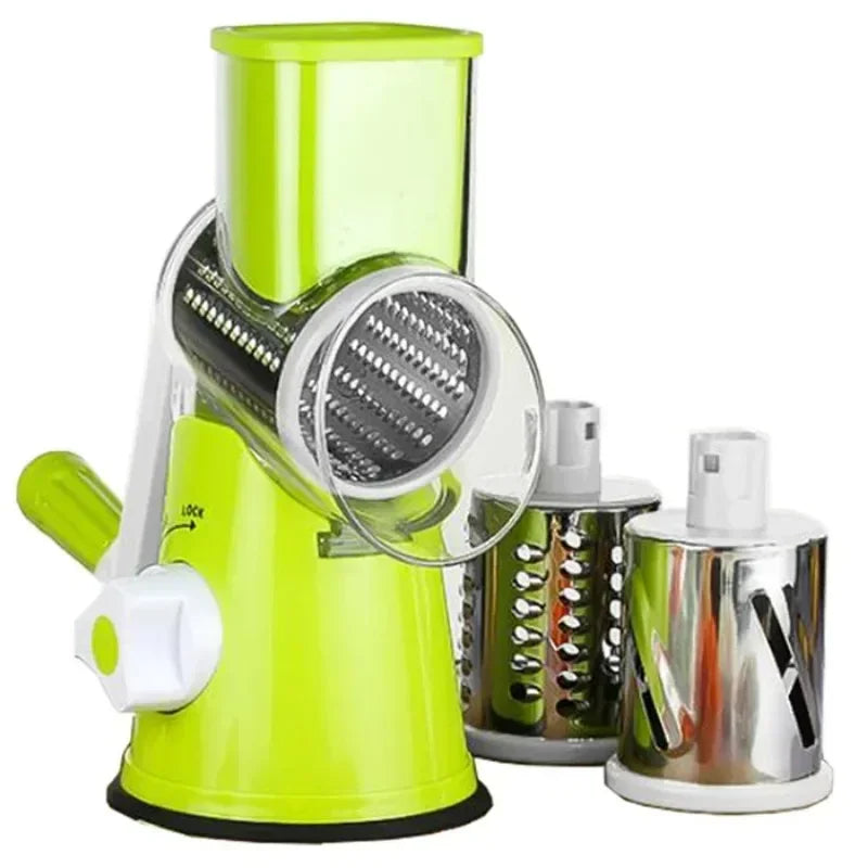 Manual Rotary Vegetable Cutter & Slicer – 3-in-1 Drum Grater for Cheese, Garlic & Potatoes