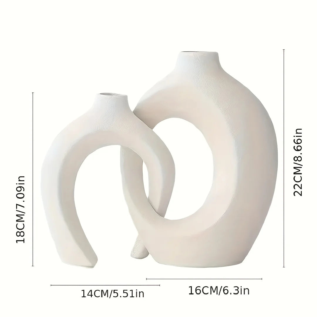 Set of 2 Nordic Hollow Ceramic Vases – Modern Boho Flower Vases for Living Room & Bookshelf Decor