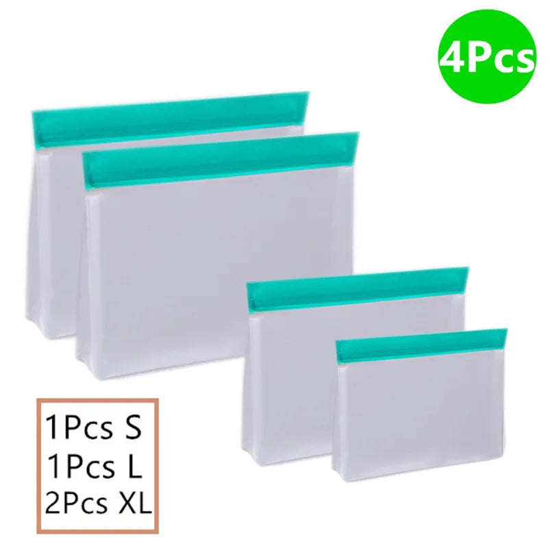 Reusable Silicone Food Storage Bags – Stand-Up Leakproof PEVA Freezer Containers with Ziplock Seal