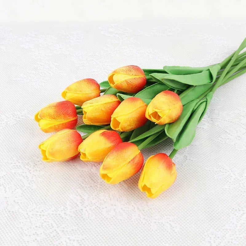 Real Touch Artificial Tulip Bouquet – 34cm PU Fake Flowers for Wedding, Home & Garden Decor