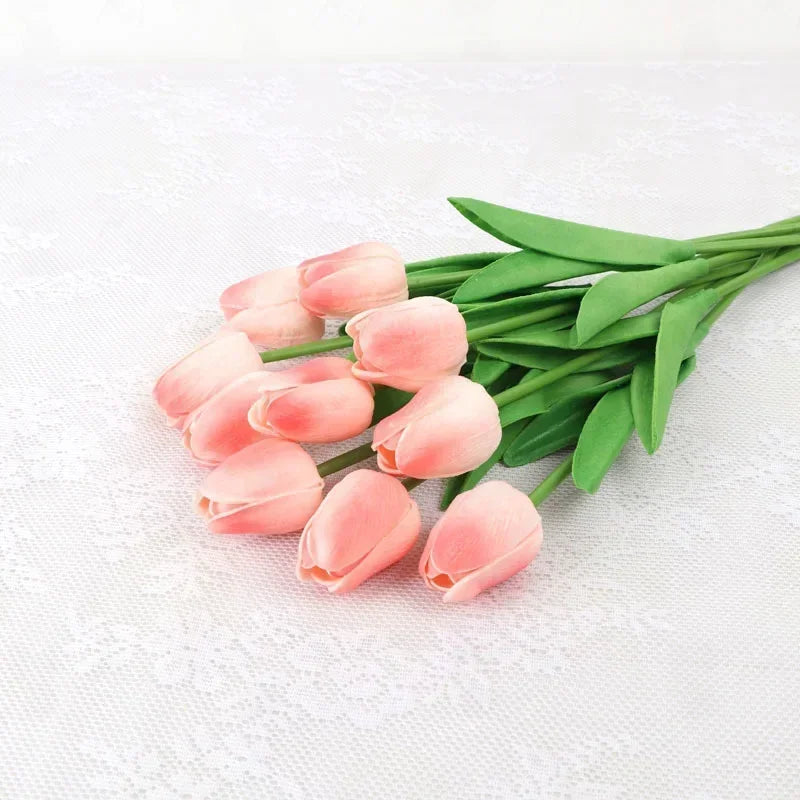 Real Touch Artificial Tulip Bouquet – 34cm PU Fake Flowers for Wedding, Home & Garden Decor