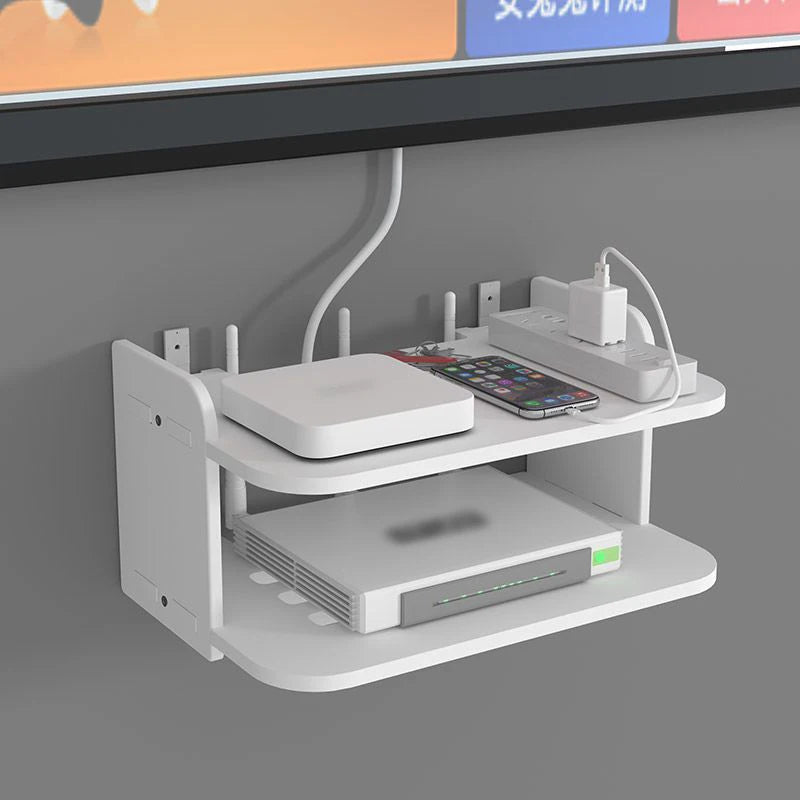 Wall-Mounted WiFi Router Shelf – Hidden Cable Organizer & Power Strip Holder for TV Boxes & Floating Storage