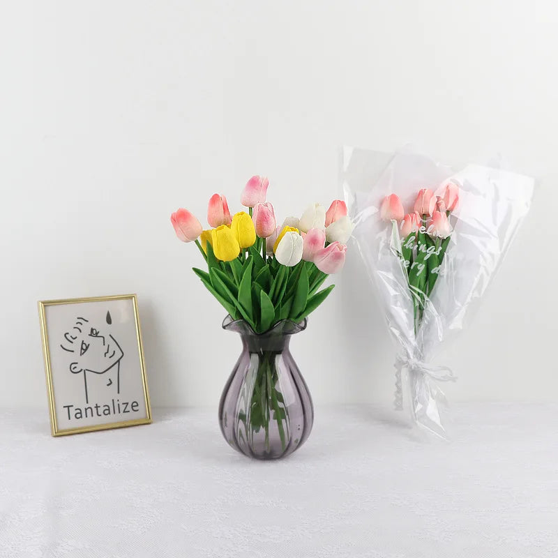 Real Touch Artificial Tulip Bouquet – 34cm PU Fake Flowers for Wedding, Home & Garden Decor