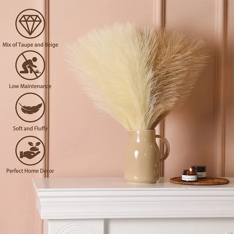 Artificial Pampas Grass Bouquet โ 10PCS Boho Reed Stems for Home Decor, Wedding & DIY Arrangements