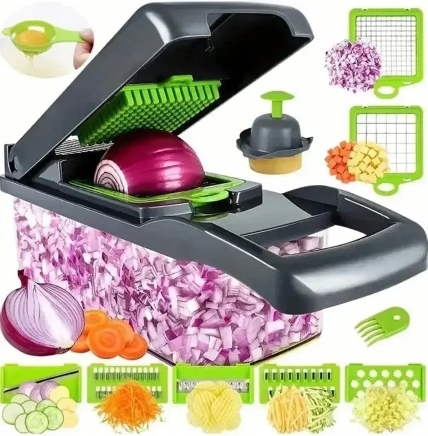14-in-1 Multifunctional Vegetable Chopper & Slicer – Manual Food Dicer with Stainless Steel Blades