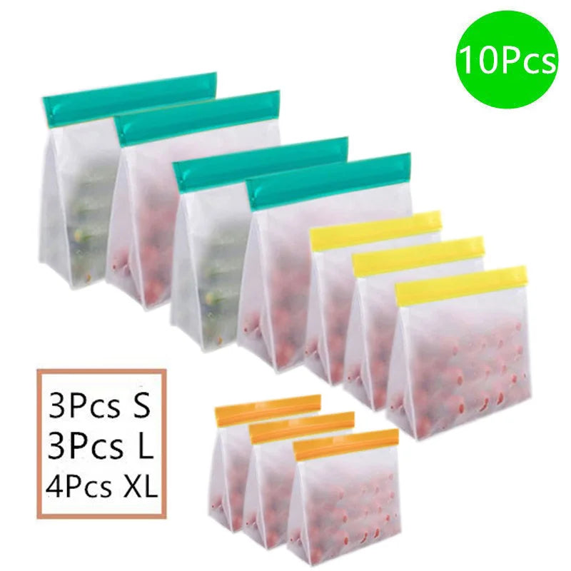 Reusable Silicone Food Storage Bags – Stand-Up Leakproof PEVA Freezer Containers with Ziplock Seal