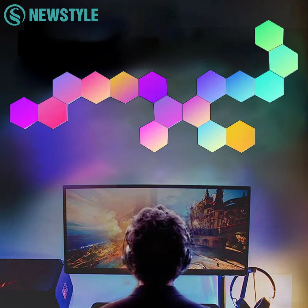 RGB Hexagonal Quantum Wall Light Panels – Smart LED Ambient Lamp with App & Remote Control for DIY Room Decor