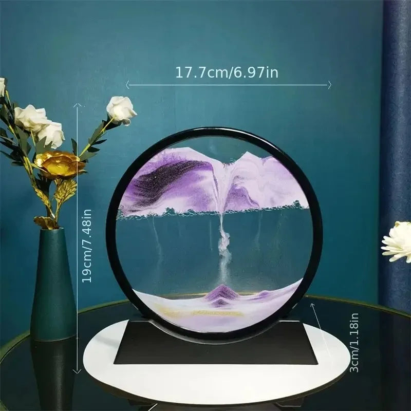 3D Moving Sand Art Hourglass – Round Glass Quicksand Flow Painting for Home & Office Decor