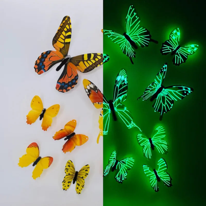 12PCS 3D Luminous Butterfly Wall Stickers – Glow-in-the-Dark DIY Decor for Bedroom, Living Room & Gifts