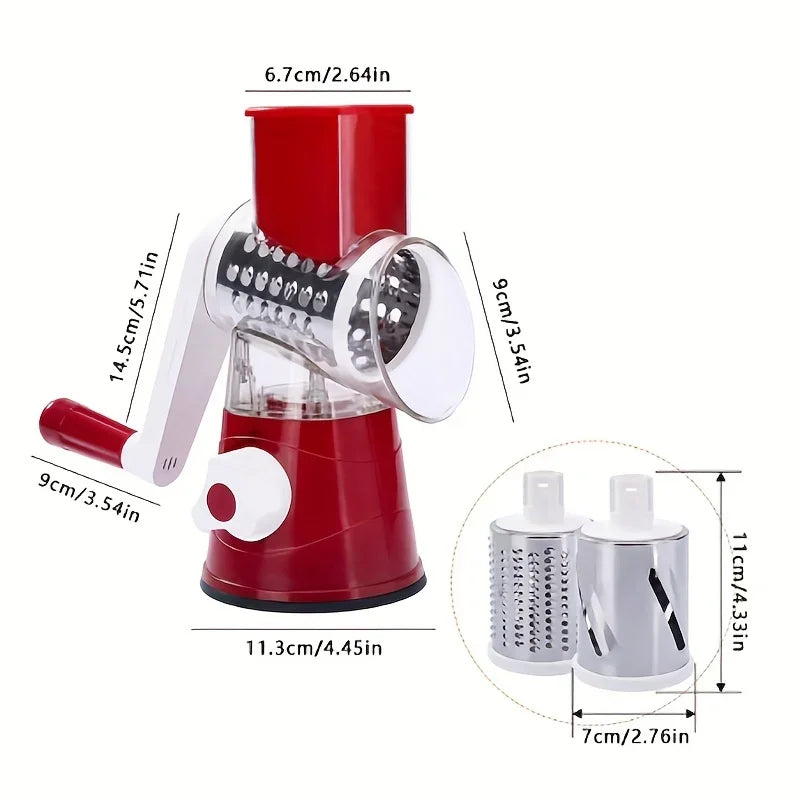 Manual Rotary Vegetable Cutter & Slicer – 3-in-1 Drum Grater for Cheese, Garlic & Potatoes