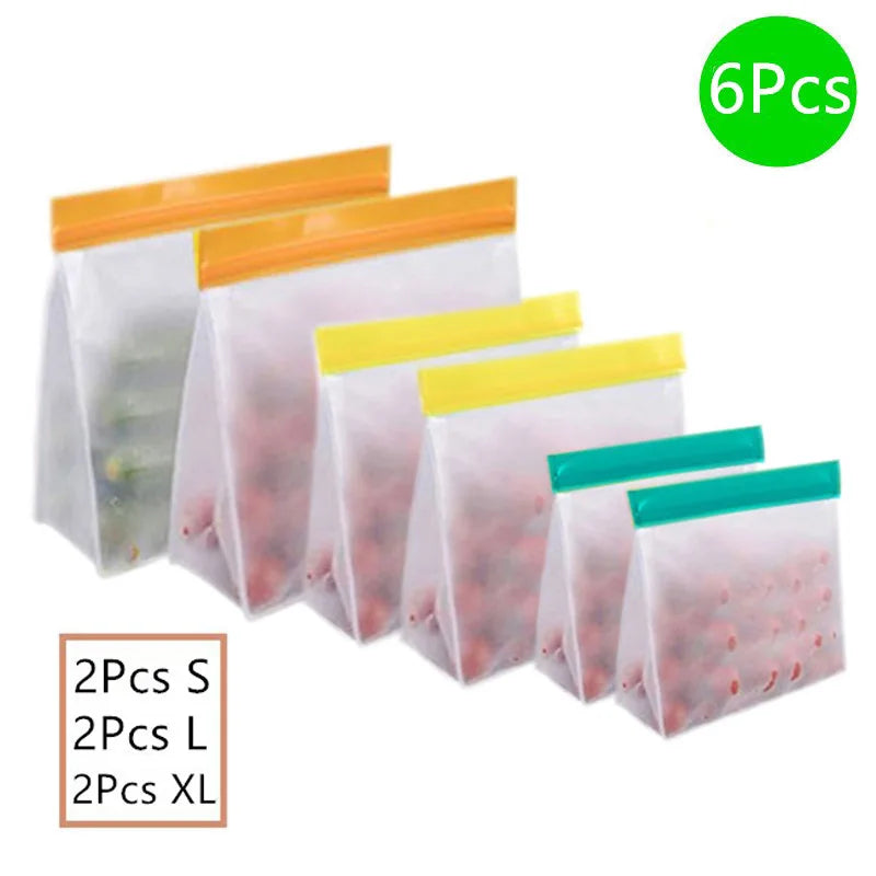 Reusable Silicone Food Storage Bags – Stand-Up Leakproof PEVA Freezer Containers with Ziplock Seal