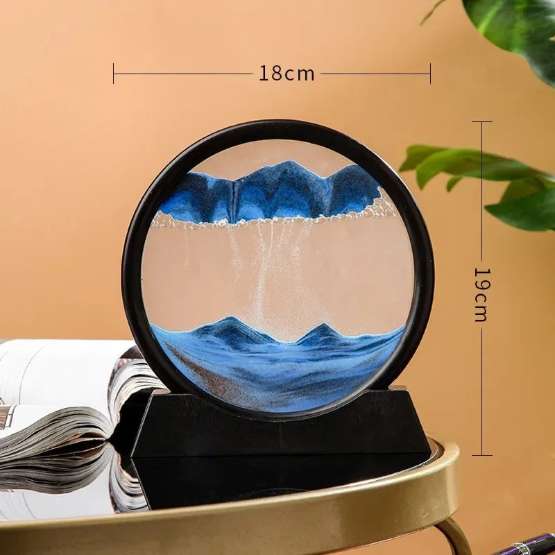 3D Moving Sand Art Hourglass – Round Glass Quicksand Flow Painting for Home & Office Decor