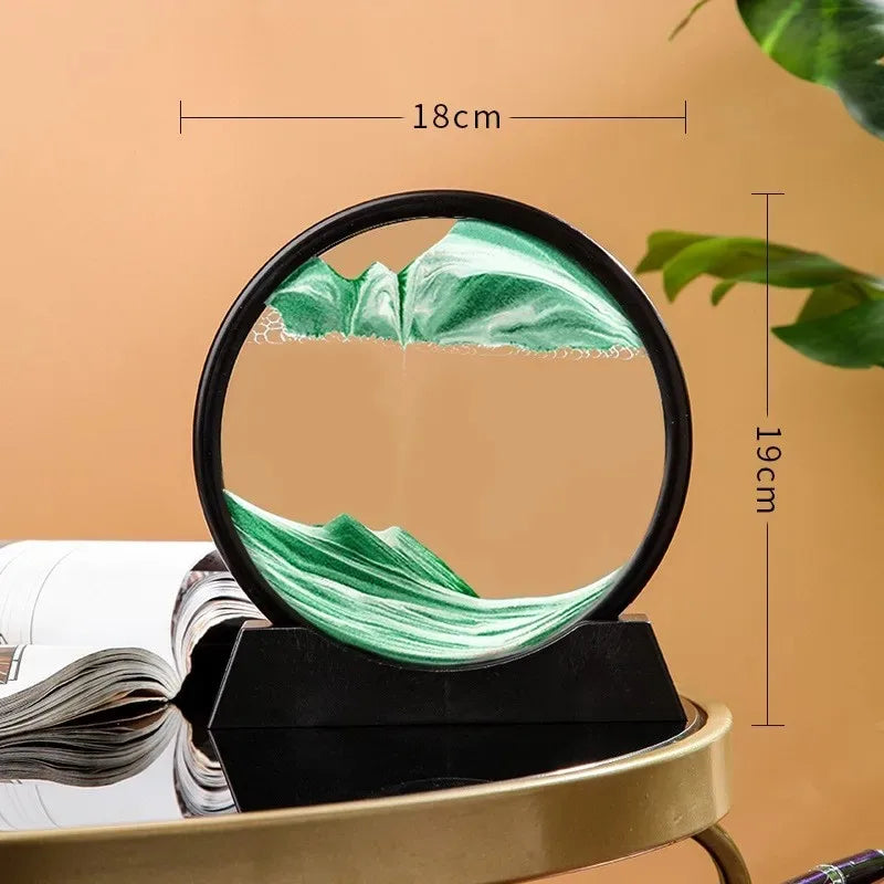 3D Moving Sand Art Hourglass – Round Glass Quicksand Flow Painting for Home & Office Decor