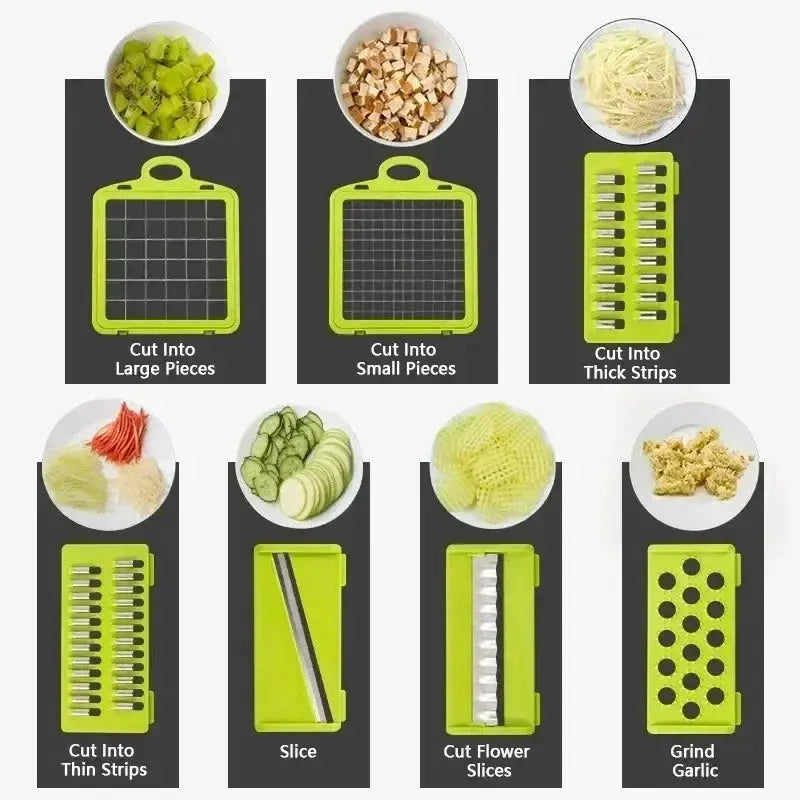 14-in-1 Multifunctional Vegetable Chopper & Slicer – Manual Food Dicer with Stainless Steel Blades