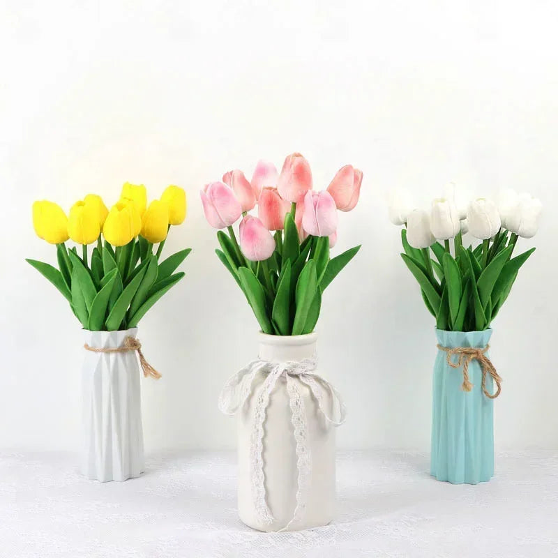 Real Touch Artificial Tulip Bouquet – 34cm PU Fake Flowers for Wedding, Home & Garden Decor