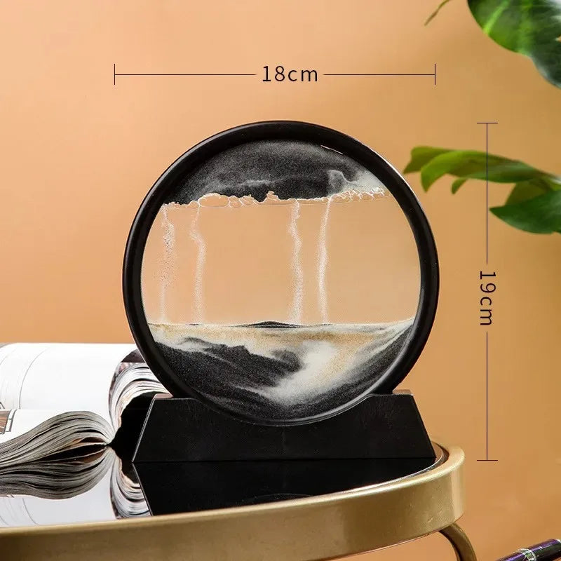 3D Moving Sand Art Hourglass – Round Glass Quicksand Flow Painting for Home & Office Decor