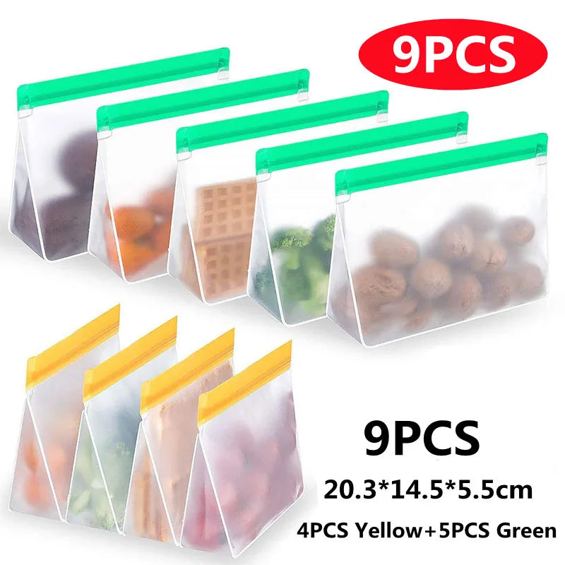 Reusable Silicone Food Storage Bags – Stand-Up Leakproof PEVA Freezer Containers with Ziplock Seal