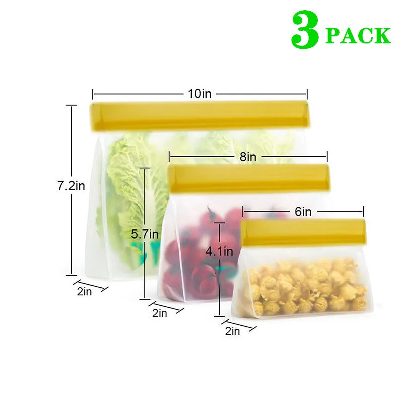Reusable Silicone Food Storage Bags – Stand-Up Leakproof PEVA Freezer Containers with Ziplock Seal
