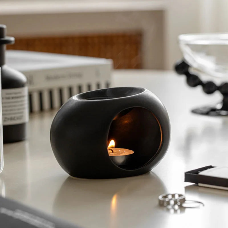 Ceramic Aromatherapy Furnace – Black Reed Diffuser & Essential Oil Burner for Home & Spa