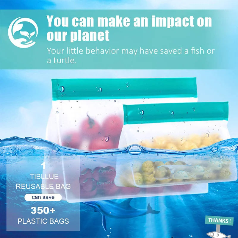 Reusable Silicone Food Storage Bags – Stand-Up Leakproof PEVA Freezer Containers with Ziplock Seal