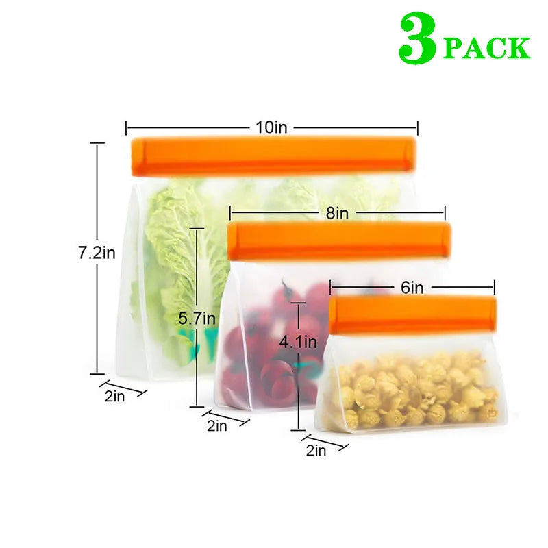 Reusable Silicone Food Storage Bags – Stand-Up Leakproof PEVA Freezer Containers with Ziplock Seal