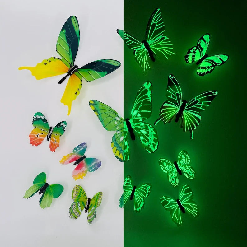 12PCS 3D Luminous Butterfly Wall Stickers – Glow-in-the-Dark DIY Decor for Bedroom, Living Room & Gifts