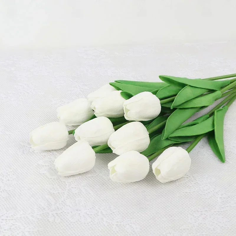 Real Touch Artificial Tulip Bouquet – 34cm PU Fake Flowers for Wedding, Home & Garden Decor