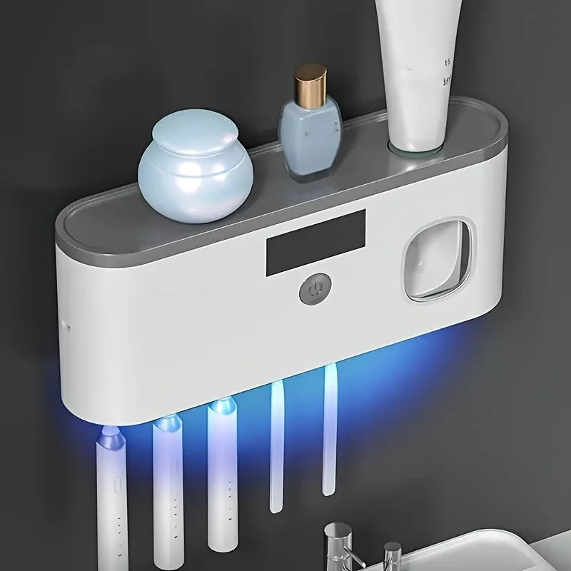 Intelligent UV Toothbrush Sterilizer – Wall-Mounted Holder with Automatic Toothpaste Dispenser
