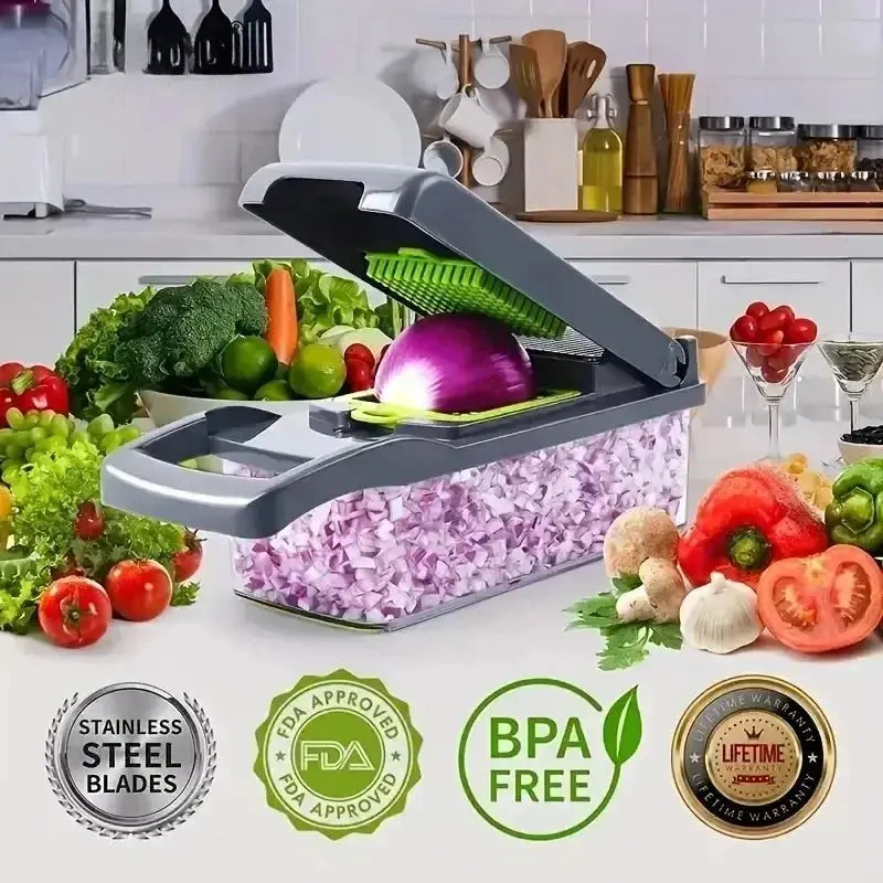 14-in-1 Multifunctional Vegetable Chopper & Slicer – Manual Food Dicer with Stainless Steel Blades